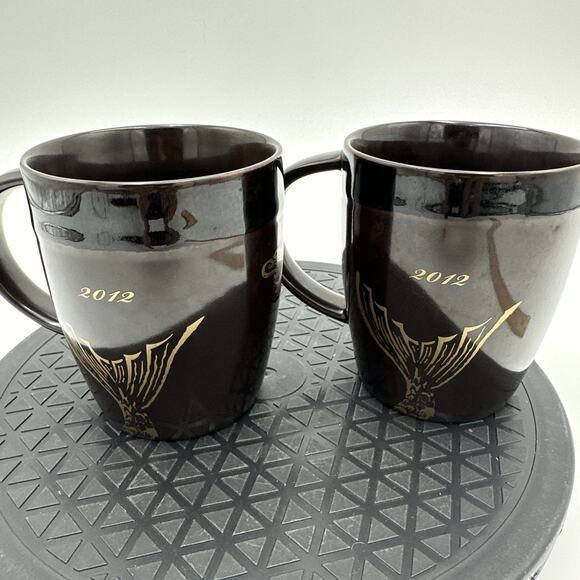 2- Starbucks 2012 Anniversary Brown Siren Crown Mermaid Gold Brown Coffee Cup - Picture 3 of 7